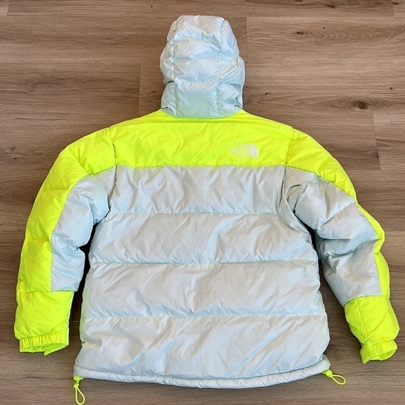 Men's The North Face HMLYN Down Parka size medium light blue/fluorescent yellow - Picture 6 of 7